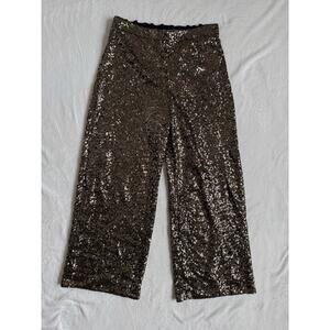 Banana Republic Sequin High Rise Gold Black Wide Leg Pull On Size Large NWT